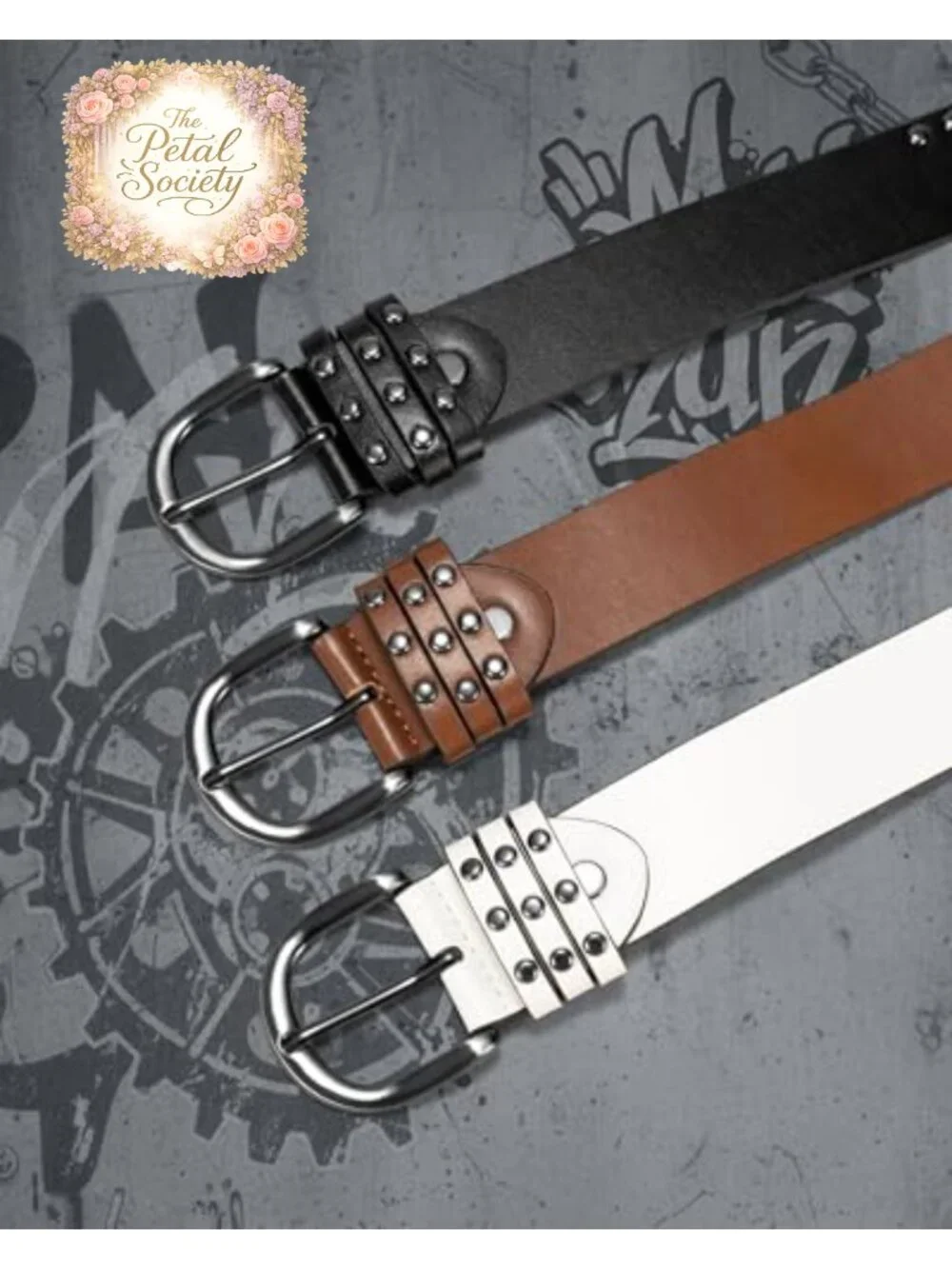 Studded PU Leather Punk Belt with Buckle, Adjustable Fit, 1.38